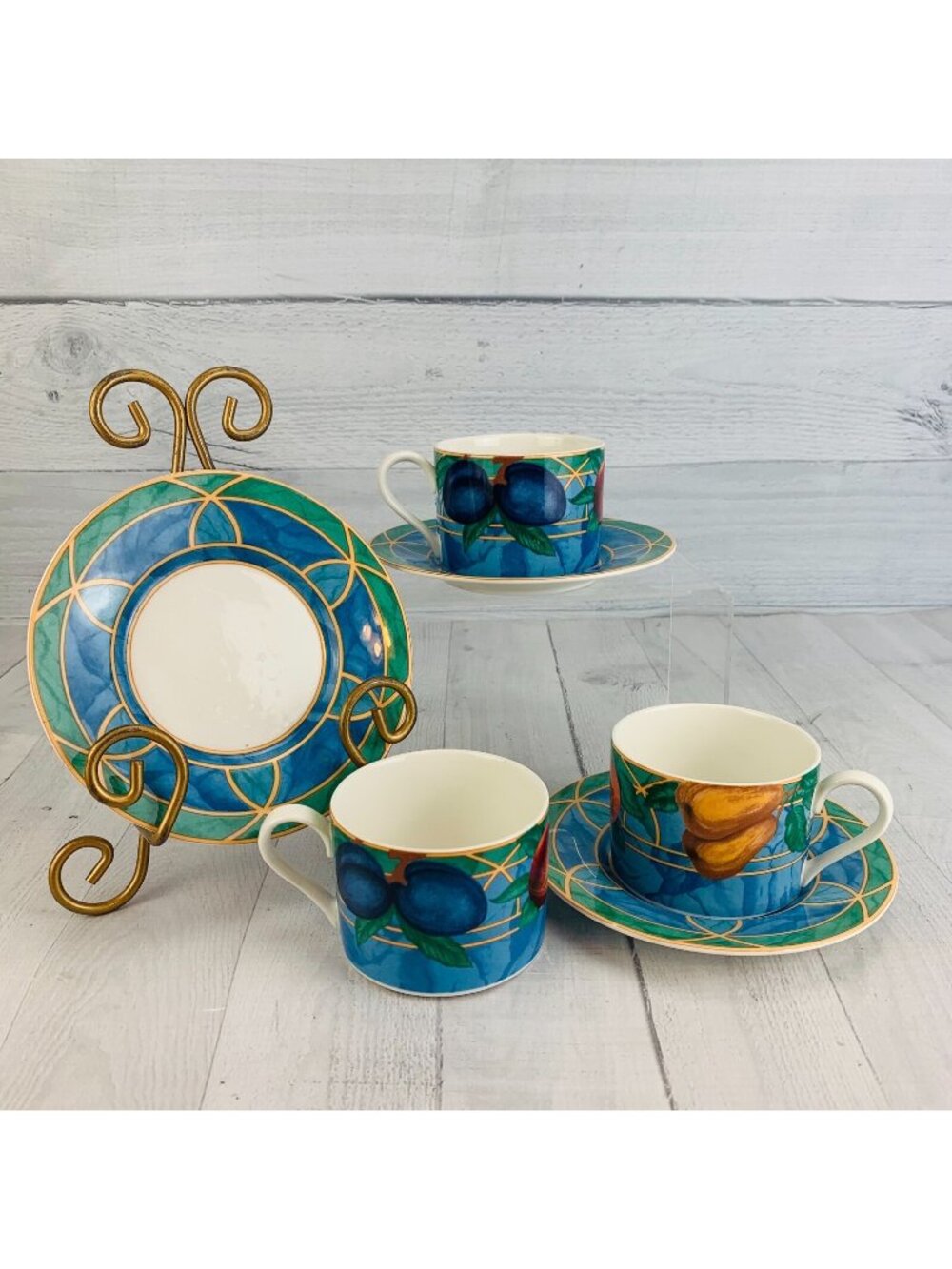 Victoria & Beale FORBIDDEN FRUIT Porcelain Colorful Fruit Cups And Saucer Set 3